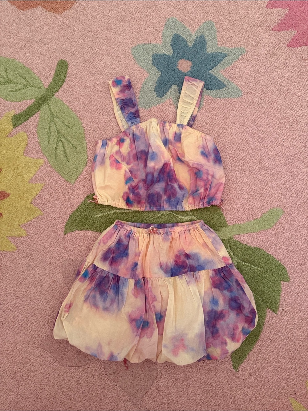 Zara Girls Two-Piece Pastel Tie-Dye Pink Purple Crop Top & Skirt Set